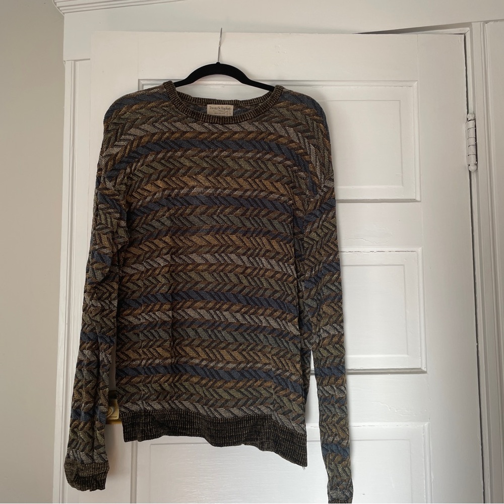Green Herringbone Patterned Sweater - image 1